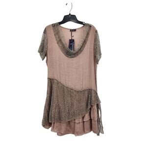 Firmianality Women's Scoop Neck Ruffle Patchwork Tunic Top - L